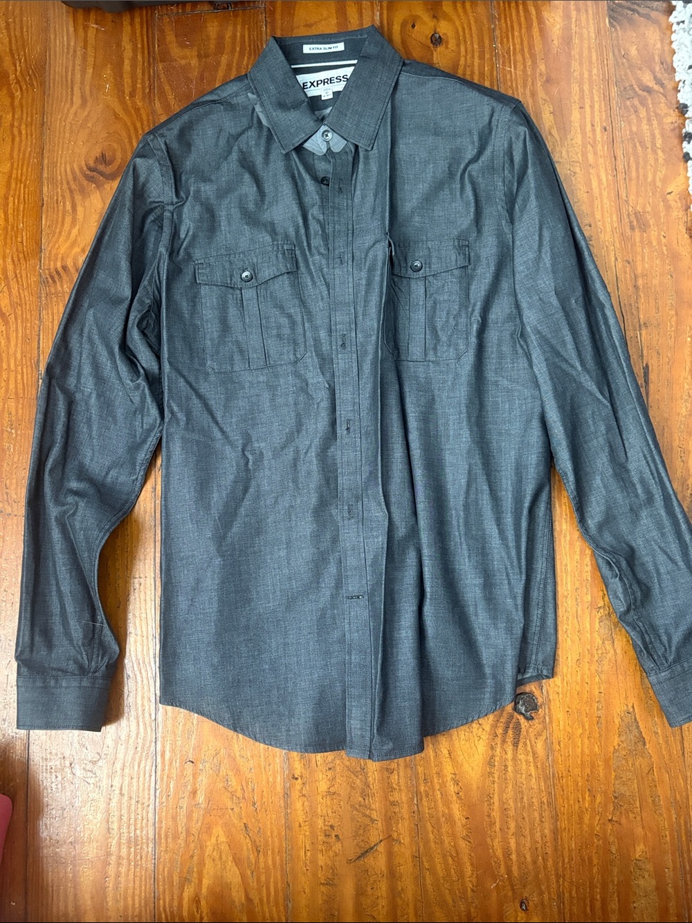 Express Extra Slim Fit Men's Dark Charcoal Shirt Jacket with Chest Flap Pockets
